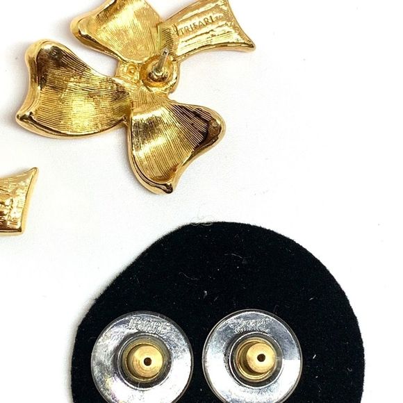 VINTAGE⚜️RARE TRIFARI Enamel Black Bow Brooch Set - Picture 11 of 14